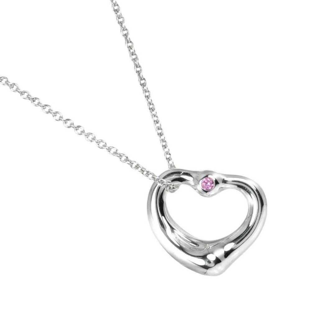 Tiffany & Co. Elsa Peretti Open Heart Pendant Sterling Silver With Pink Sapphire